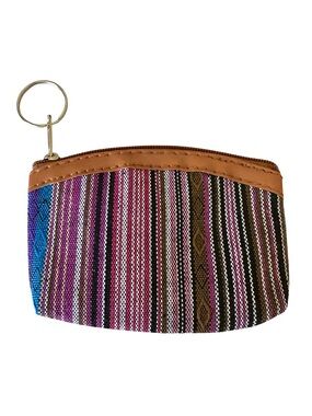 ⭐️ 5 for $25 Striped Woven Canvas Keyring Coin Pouch in Multicolor with Zipper